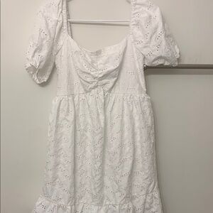 White Ruched Puff Sleeve Mini Sundress